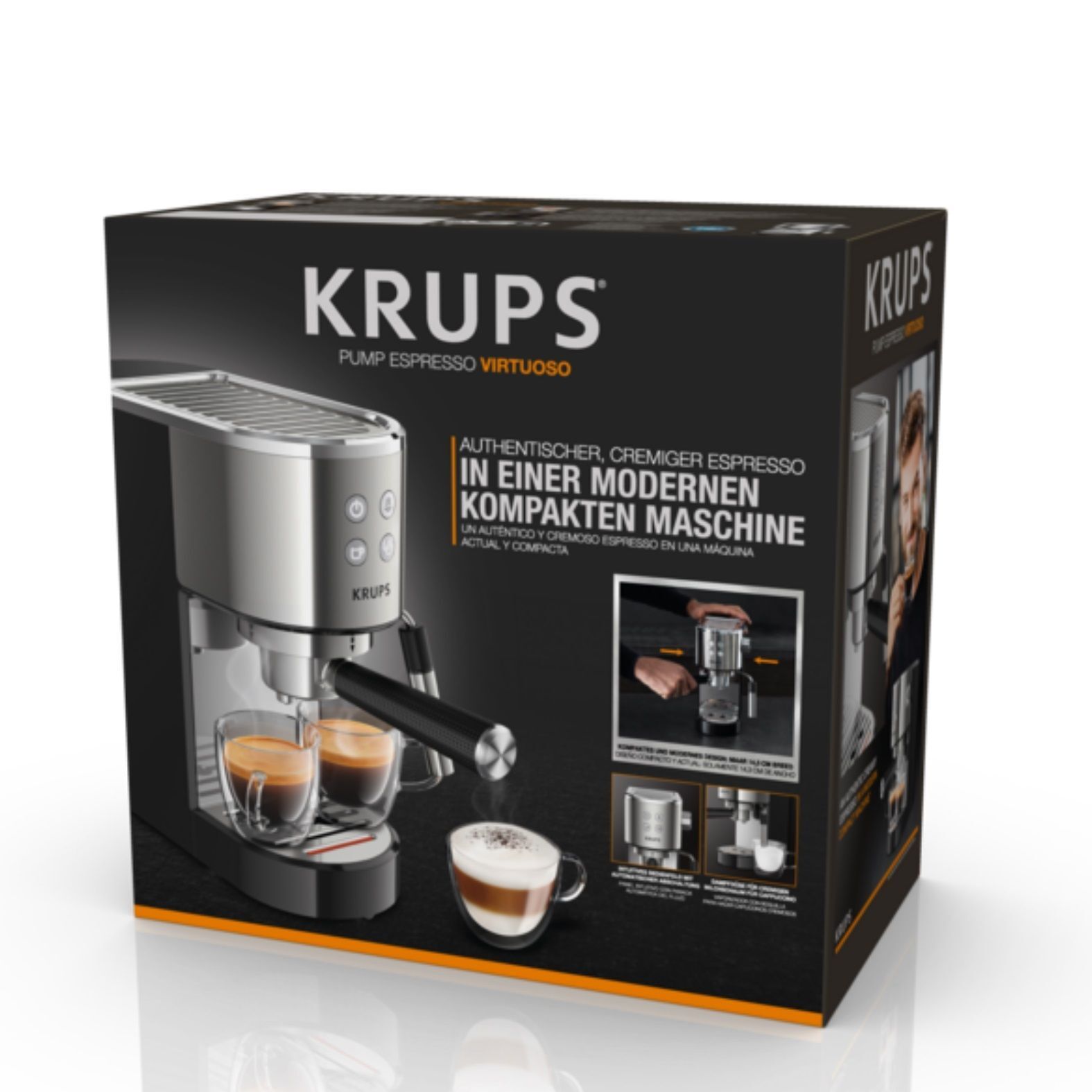 Кофеварка рожковая Krups Virtuoso XP442C11, черный/нержавеющая сталь