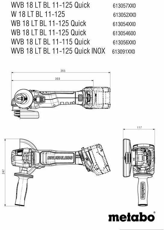 Угловая шлифмашина аккумуляторная Metabo WB 18 LT BL 11-125 Quick 613054840 в кейсе metaBOX без акб и ЗУ
