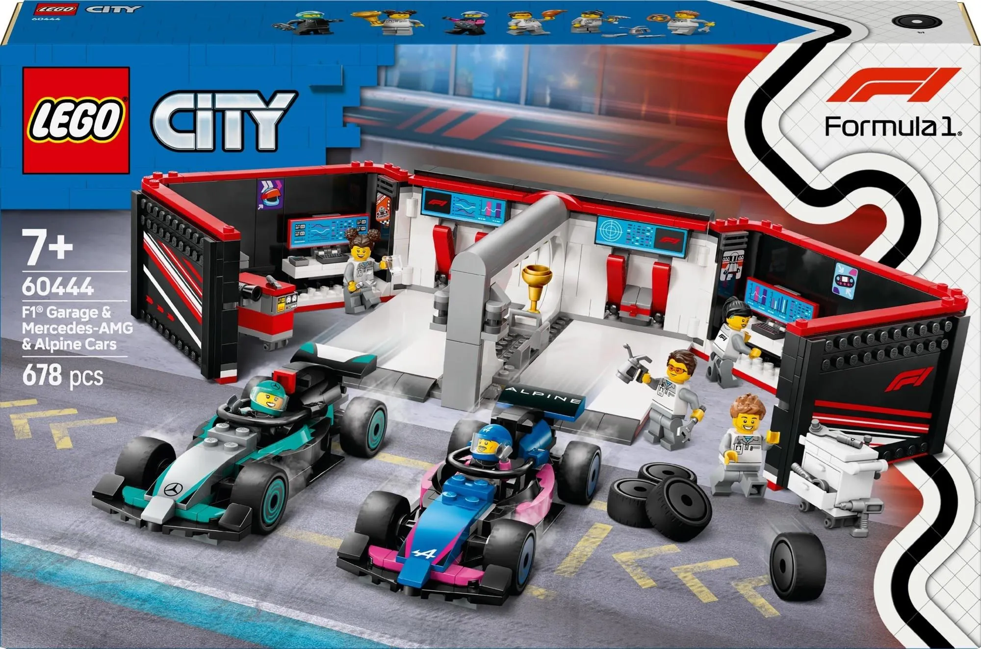 Конструктор LEGO City 60444 F1: гараж и автомобили Mercedes-AMG и Alpine