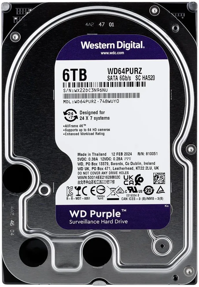Жёсткий диск Western Digital Purple 6 ТБ 3.5" (WD60PURZ)