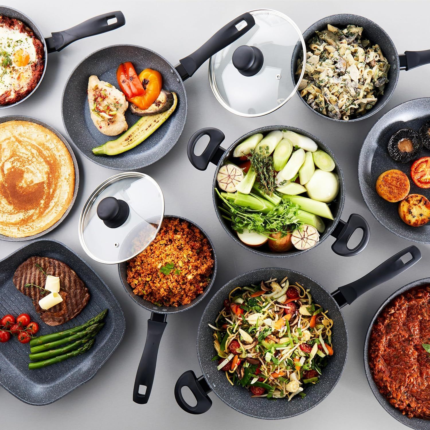 Набор кастрюль и сковородок Russell Hobbs RH02814EU7 5 предметов, 20/24 см сковороды и 16/18/20 см кастрюли, металлический мрамор, алюминий