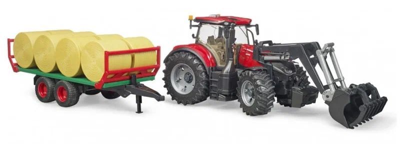 Модель трактора Bruder 03198 Case IH Optum 300 CVX с погрузчиком и прицепом
