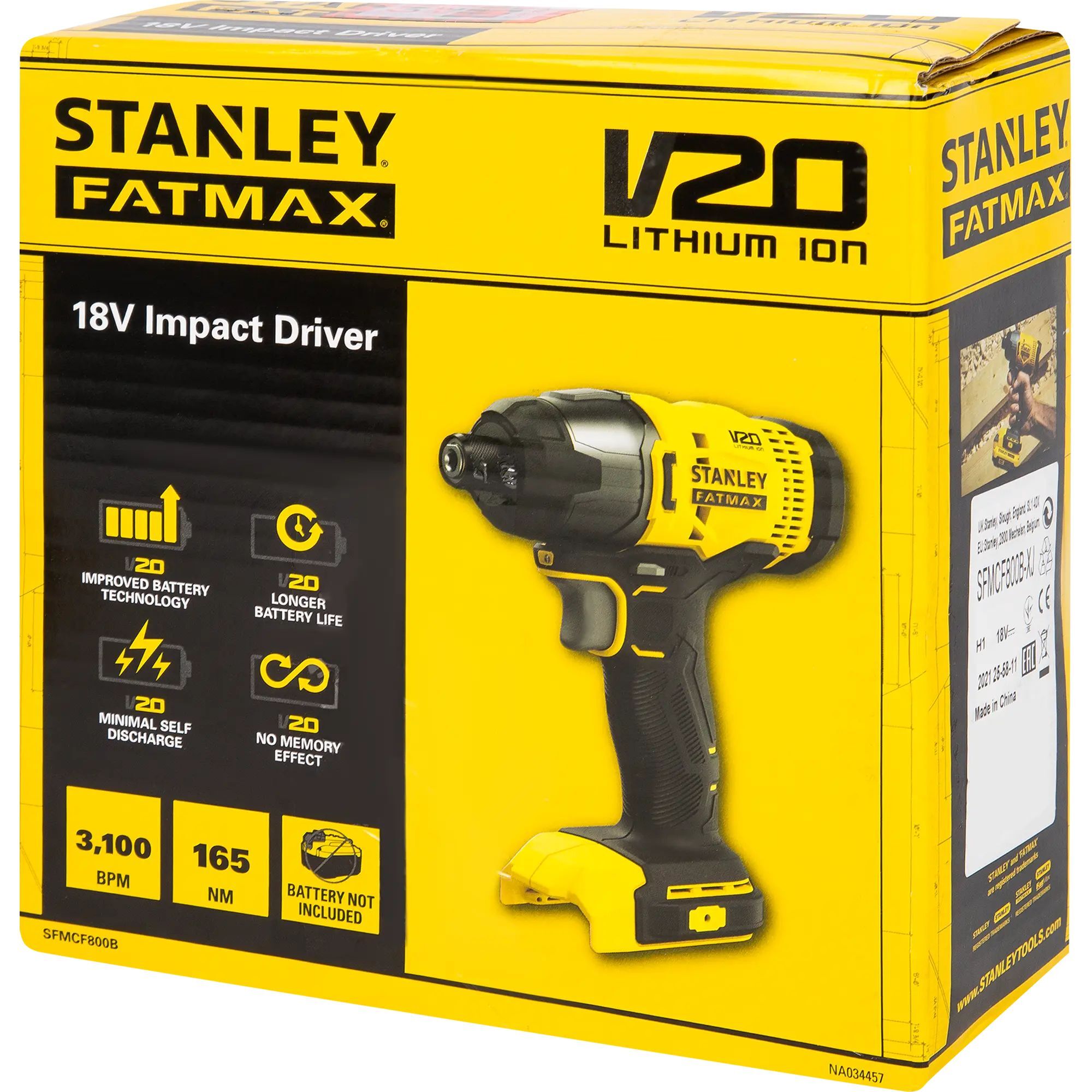 Винтоверт ударный аккумуляторный Stanley Fatmax SFMCF800B-XJ 18 В Li-Ion, без АКБ и ЗУ