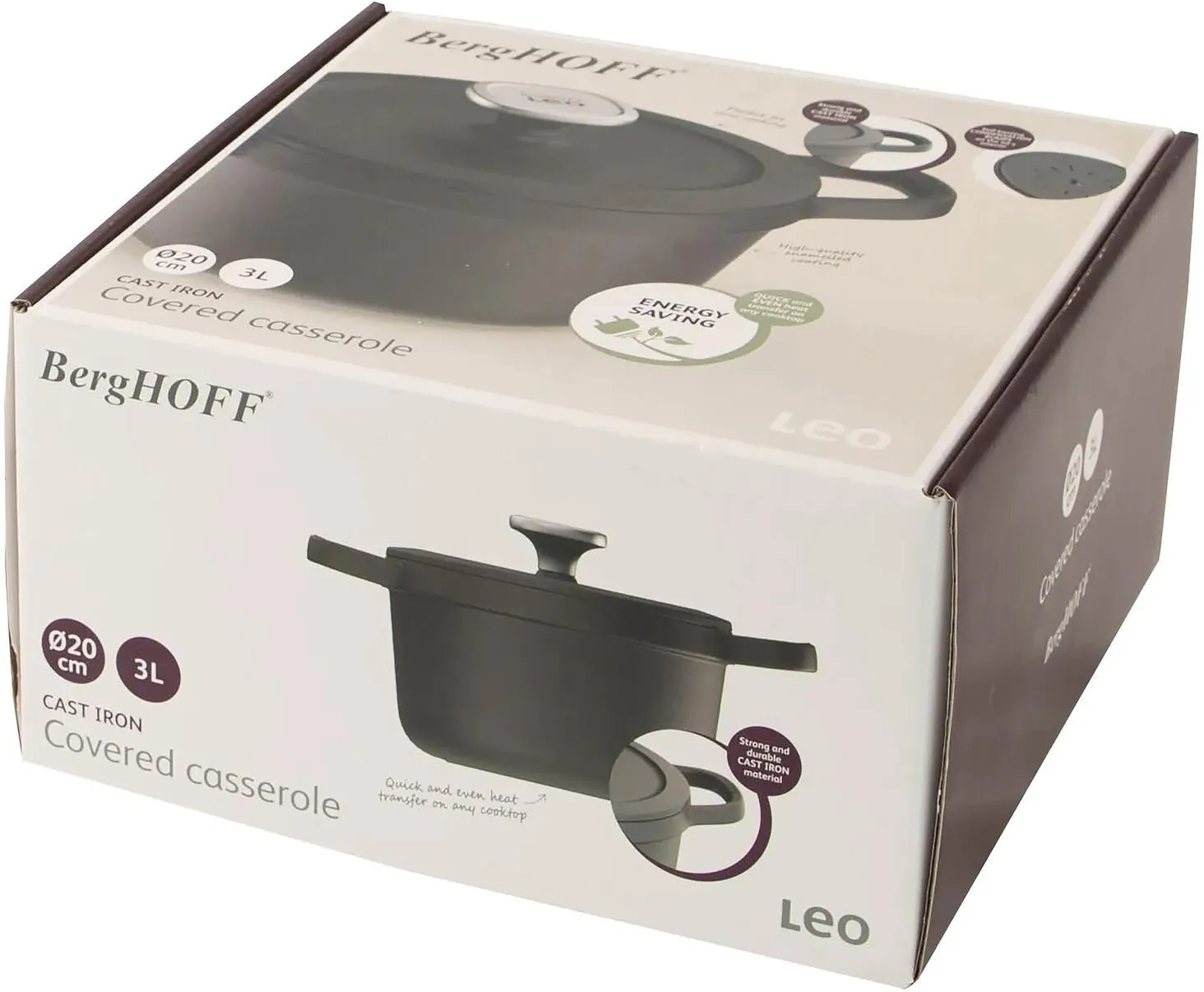 Чугунный горшок Berghoff с крышкой Leo Graphite 20 см 3 л (3950617)
