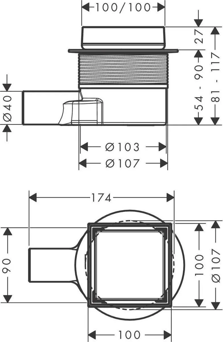 Точечный слив Hansgrohe RainDrain Point 100, комплект, черный матовый 56247670