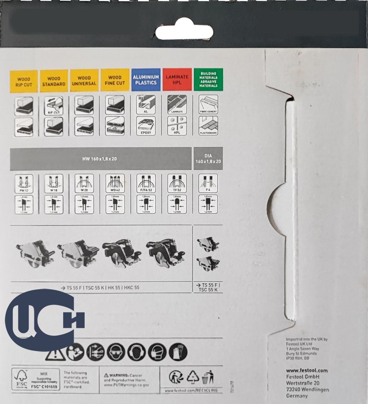 Пильный диск Festool HW 160x1,8x20 TF52 205554