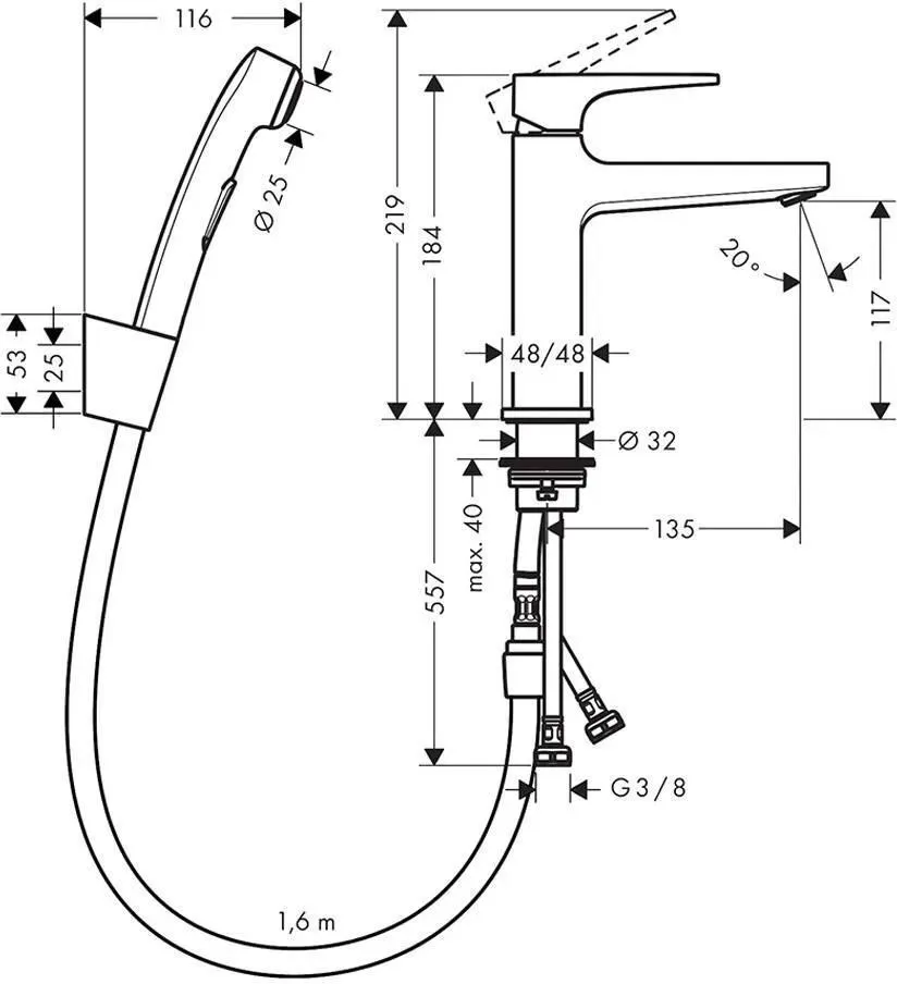 Смеситель Hansgrohe Metropol Loop с гигиеническим душем хром 74522000