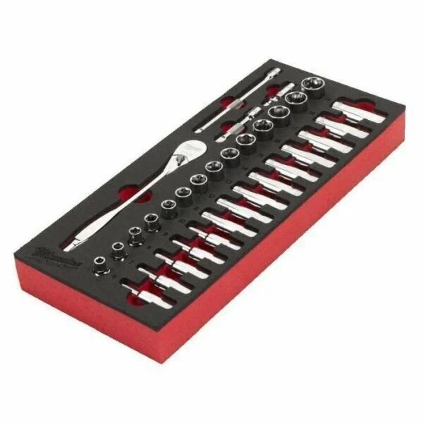 Ложемент с головками и трещоткой 3/8" Milwaukee 32 ед.