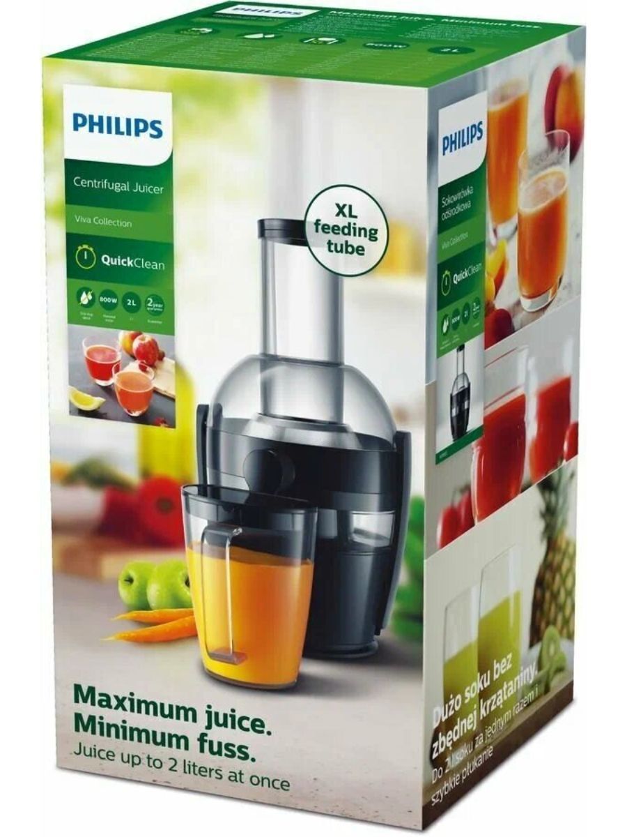 Центробежная соковыжималка Philips HR1855/70 Viva Collection, чернильно-черный