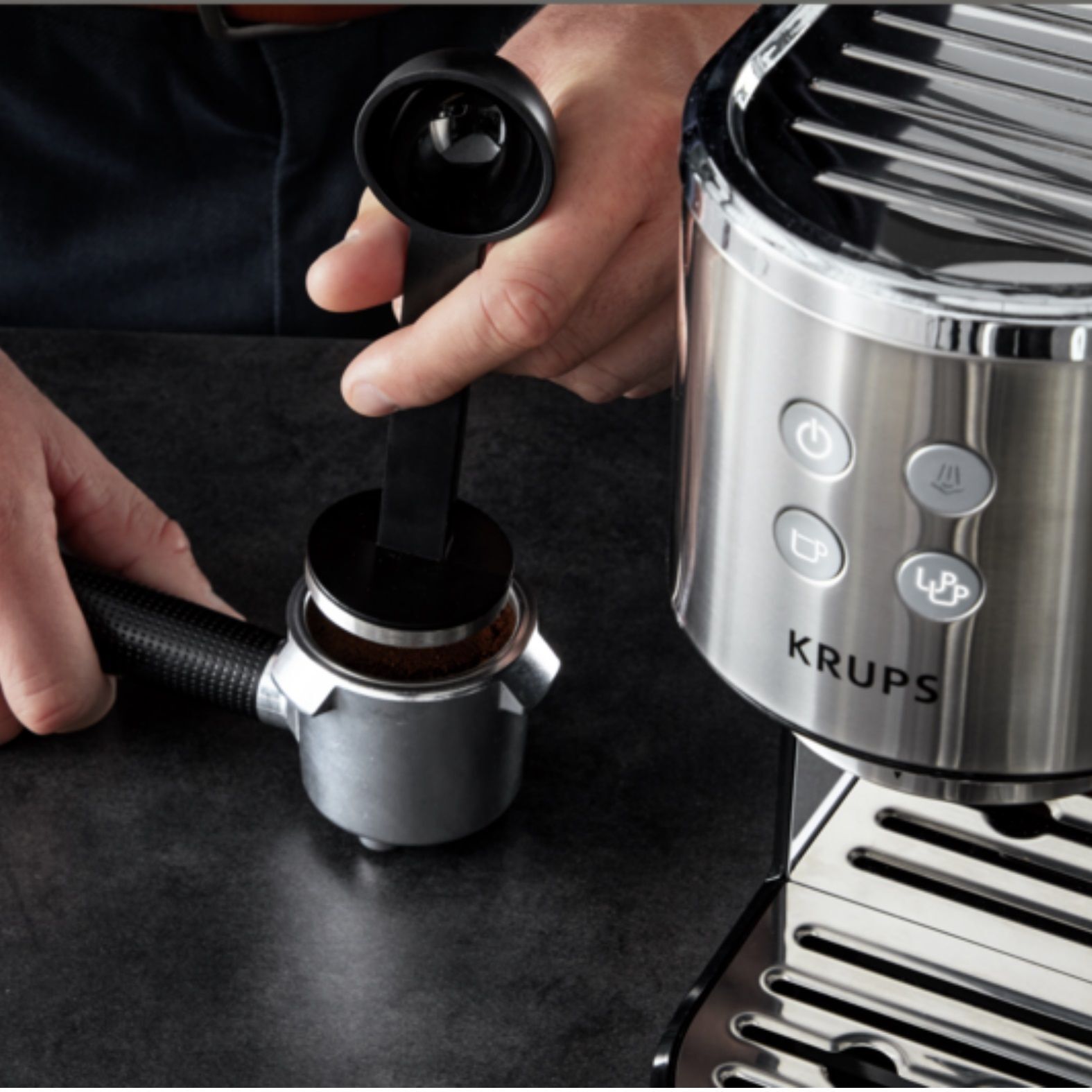Кофеварка рожковая Krups Virtuoso XP442C11, черный/нержавеющая сталь