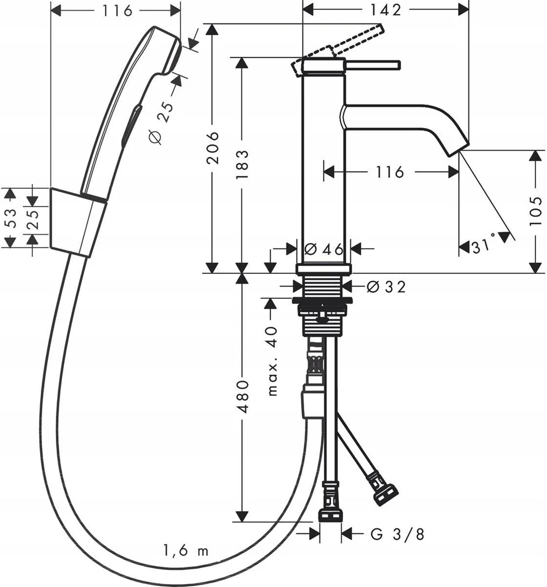 Смеситель Hansgrohe Tecturis S 110 черный матовый 73211670