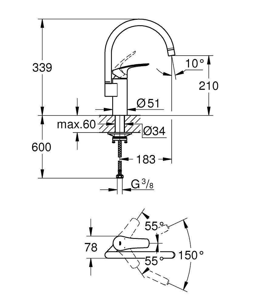 Смеситель для кухни Grohe Eurosmart 332022433