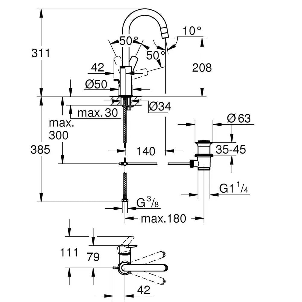 Однорычажный смеситель для раковины Grohe Start 242032432