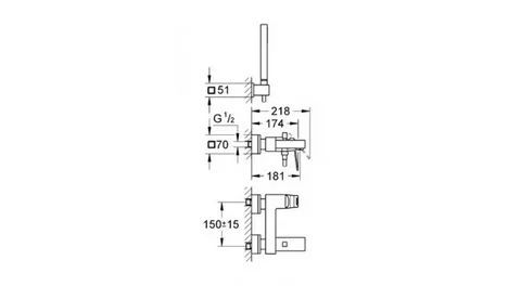 Однорычажный смеситель для ванны Grohe Eurocube 23141000, хром