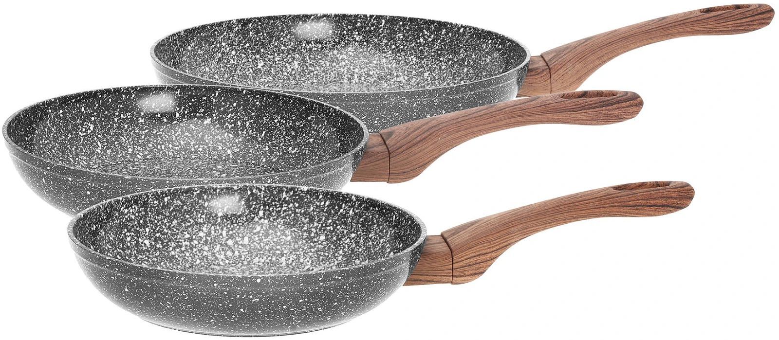 Набор из 3 сковородок Kinghoff 20/24/28 см, гранит Wood (Kh1030)