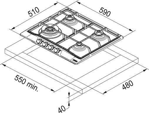 Газовая варочная панель FRANKE FHCL 604 3G TC GF C, черный