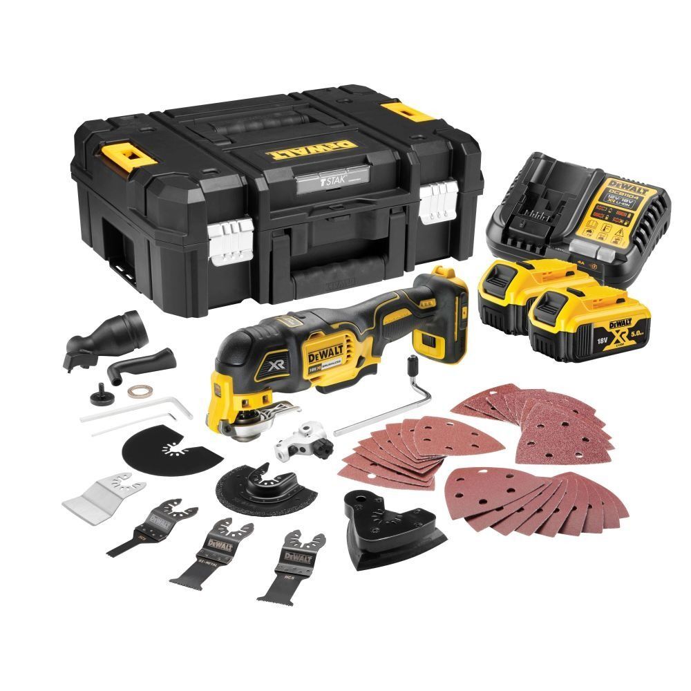 Аккумуляторный бесщеточный многофункциональный инструмент DEWALT, 18 В с 2 АКБ 5 Ач и ЗУ, в кейсе TSTAK, DCS356P2