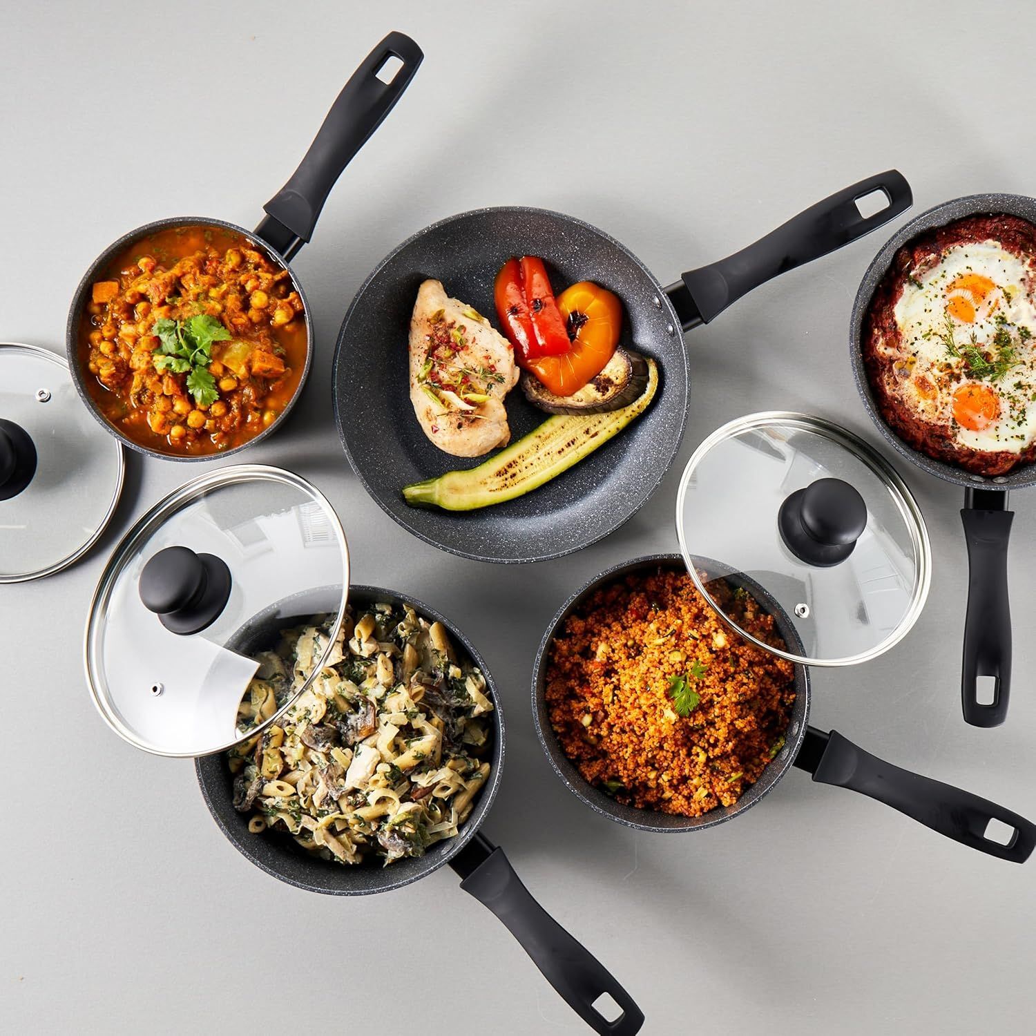 Набор кастрюль и сковородок Russell Hobbs RH02814EU7 5 предметов, 20/24 см сковороды и 16/18/20 см кастрюли, металлический мрамор, алюминий