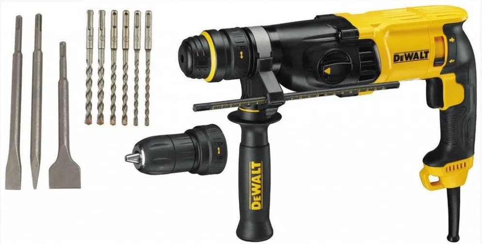 Сетевой перфоратор SDS-Plus DeWalt D25134KP, со сменным патроном и набором буров, в кейсе