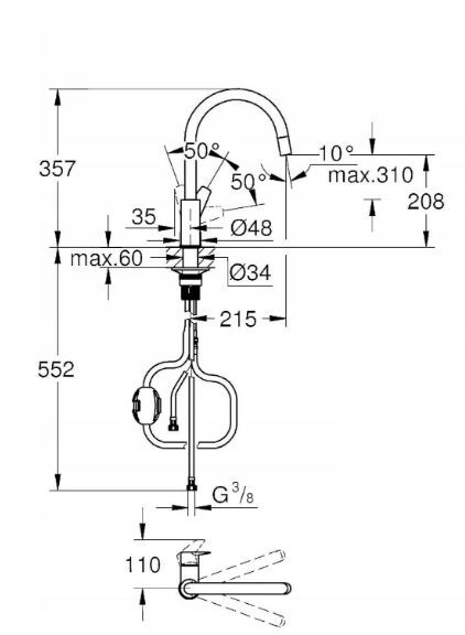 Однорычажный смеситель для кухни Grohe Startflow B0BYT3LL5N хром