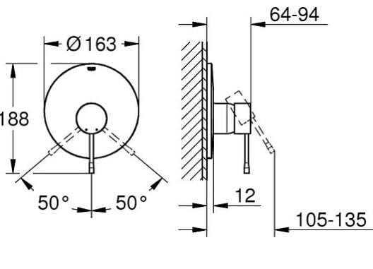 Однорычажный настенный смеситель для душа Grohe Essence Hard Graphite 19286A01