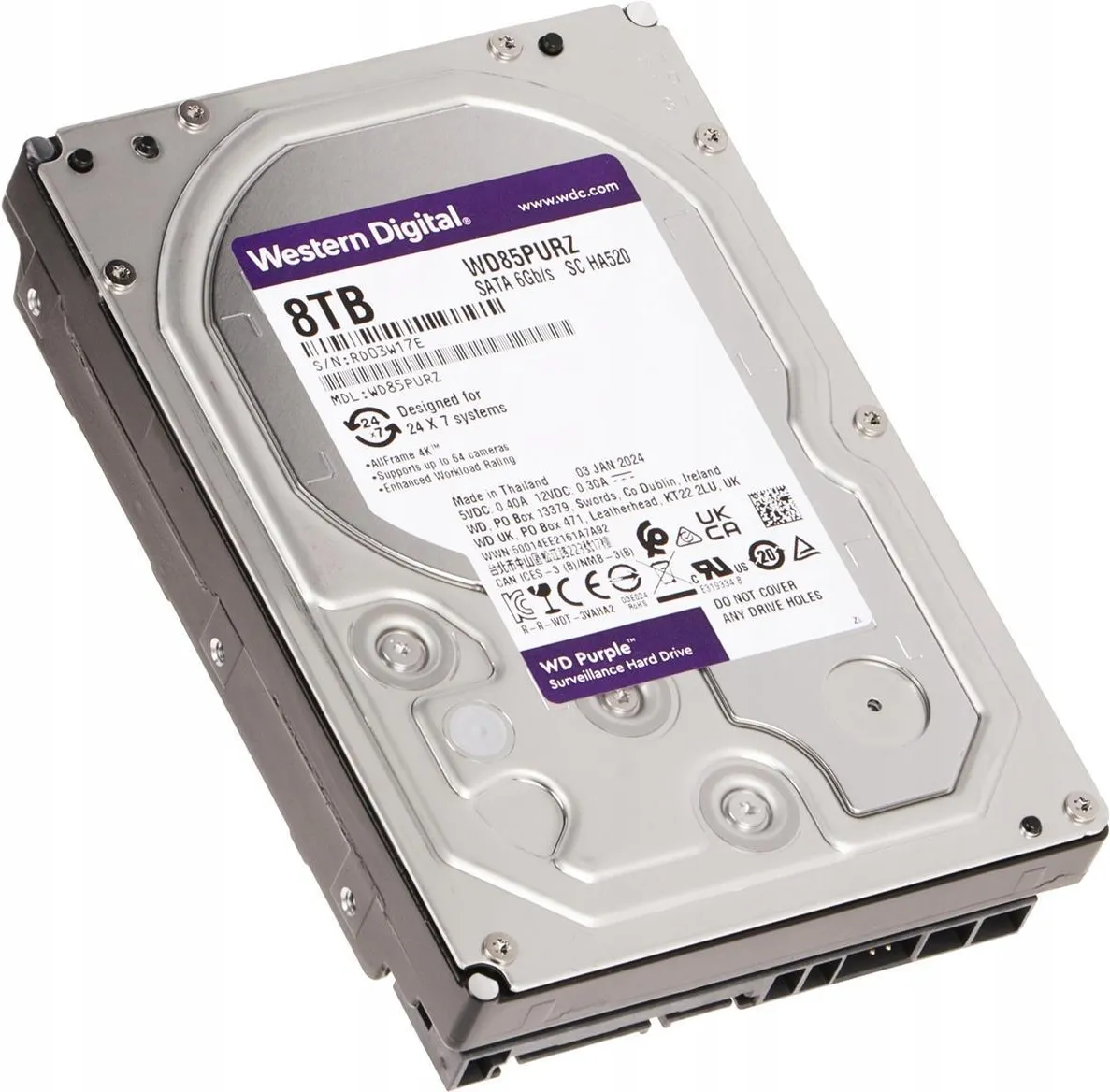 Жёсткий диск WD Purple WD85PURZ, 3,5", 8 ТБ, SATA III