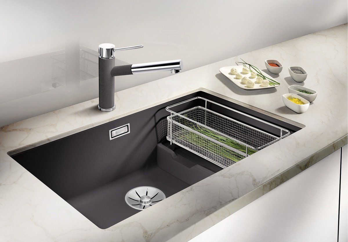 Врезная кухонная мойка 46 см, Blanco Subline 700-U Level Silgranit PuraDur с InFino, антрацит