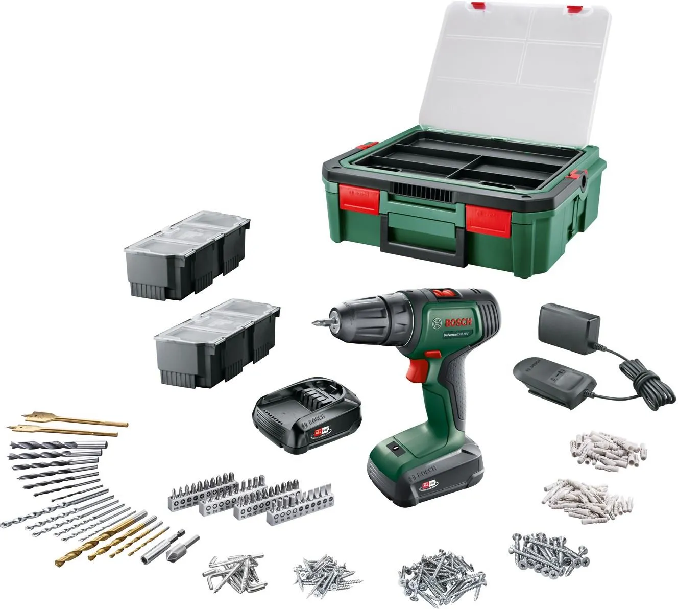 Дрель-шуруповёрт Bosch UniversalDrill 18V + системный кейс SystemBox 06039D4003