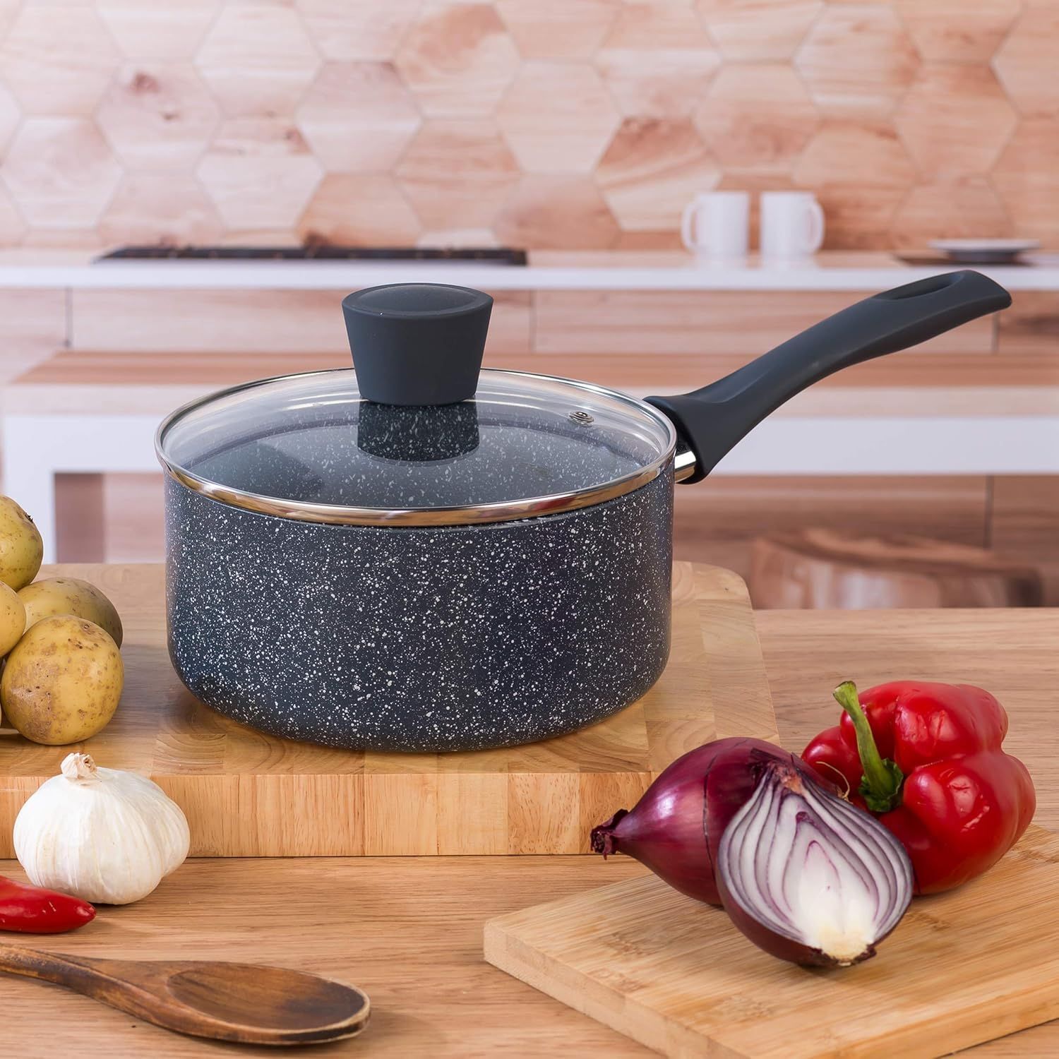Набор посуды для приготовления Russell Hobbs COMBO-4838A Nightfall Stone, 3 предмета, 16/18/20 см синий мрамор, алюминий