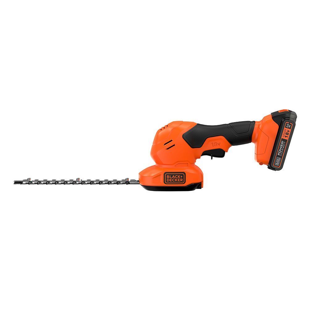 Аккумуляторный кусторез BLACK+DECKER BCSS18D1, 18В, 2Ач , насадки ножницы и кусторез"
