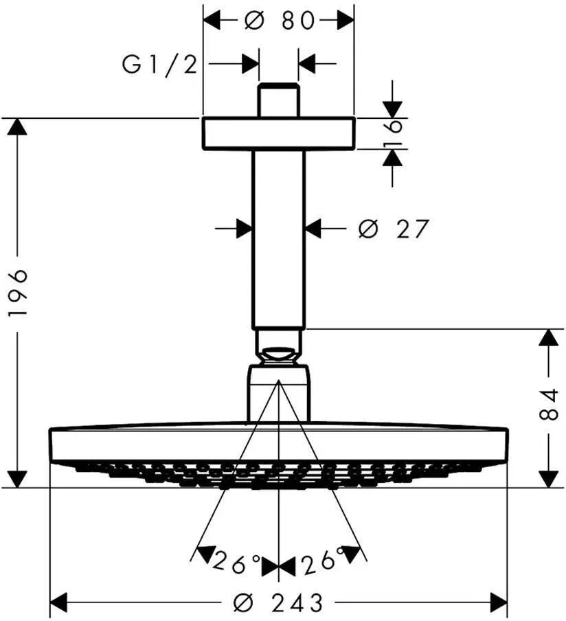 Верхний душ Hansgrohe Raindance Select S 240 2jet с потолочным подключением 100 мм хром 26467000