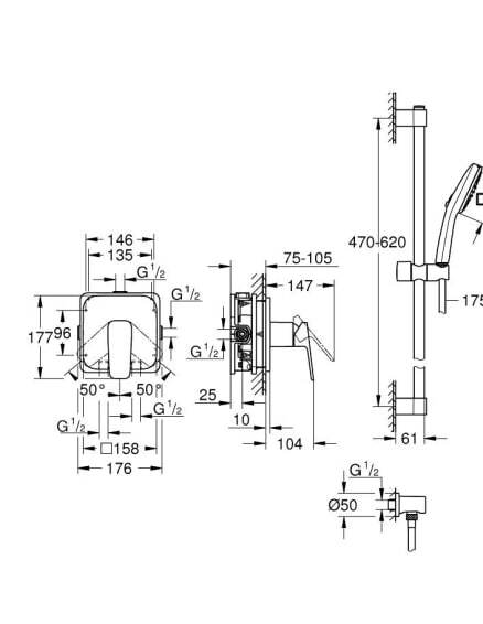 Скрытый душевой гарнитур Grohe-Cubeo 1053350000