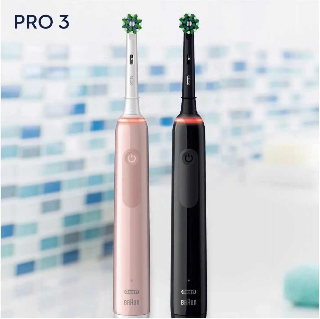 Электрическая зубная щётка Oral-B Pro 3 3900N Black & Pink, набор из 2 щёток с зарядной станцией