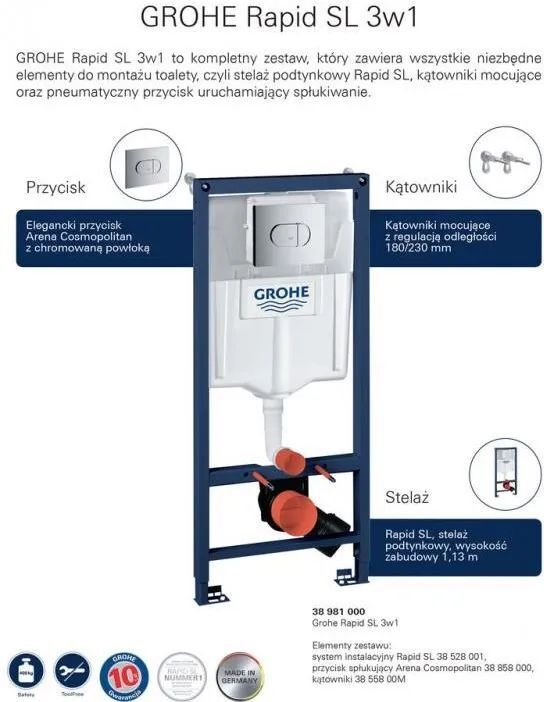 Скрытая рама для подвесного унитаза Grohe Rapid Sl 3W1 Arena C Osmopolitan 6/9L Wc 38981000