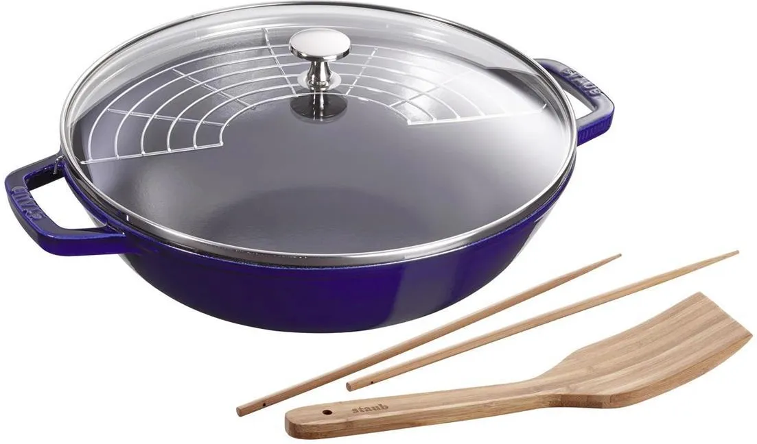 Чугунный вок Staub Ø 30 см с крышкой, тёмно-синий St1312991