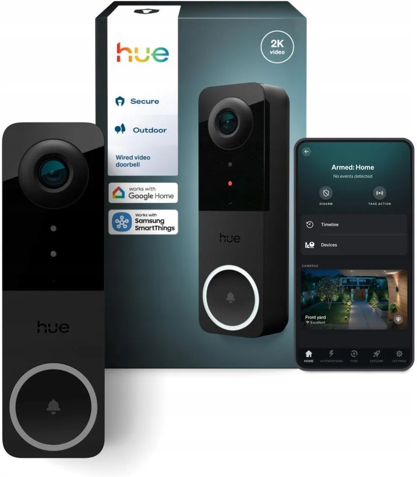 Проводной видеодверной звонок PHILIPS Hue Secure черный 929003816501