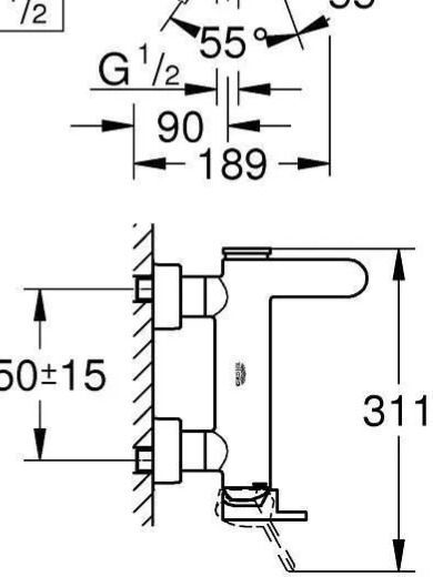 Однорычажный настенный смеситель для ванны Grohe Plus 33547003 Хром