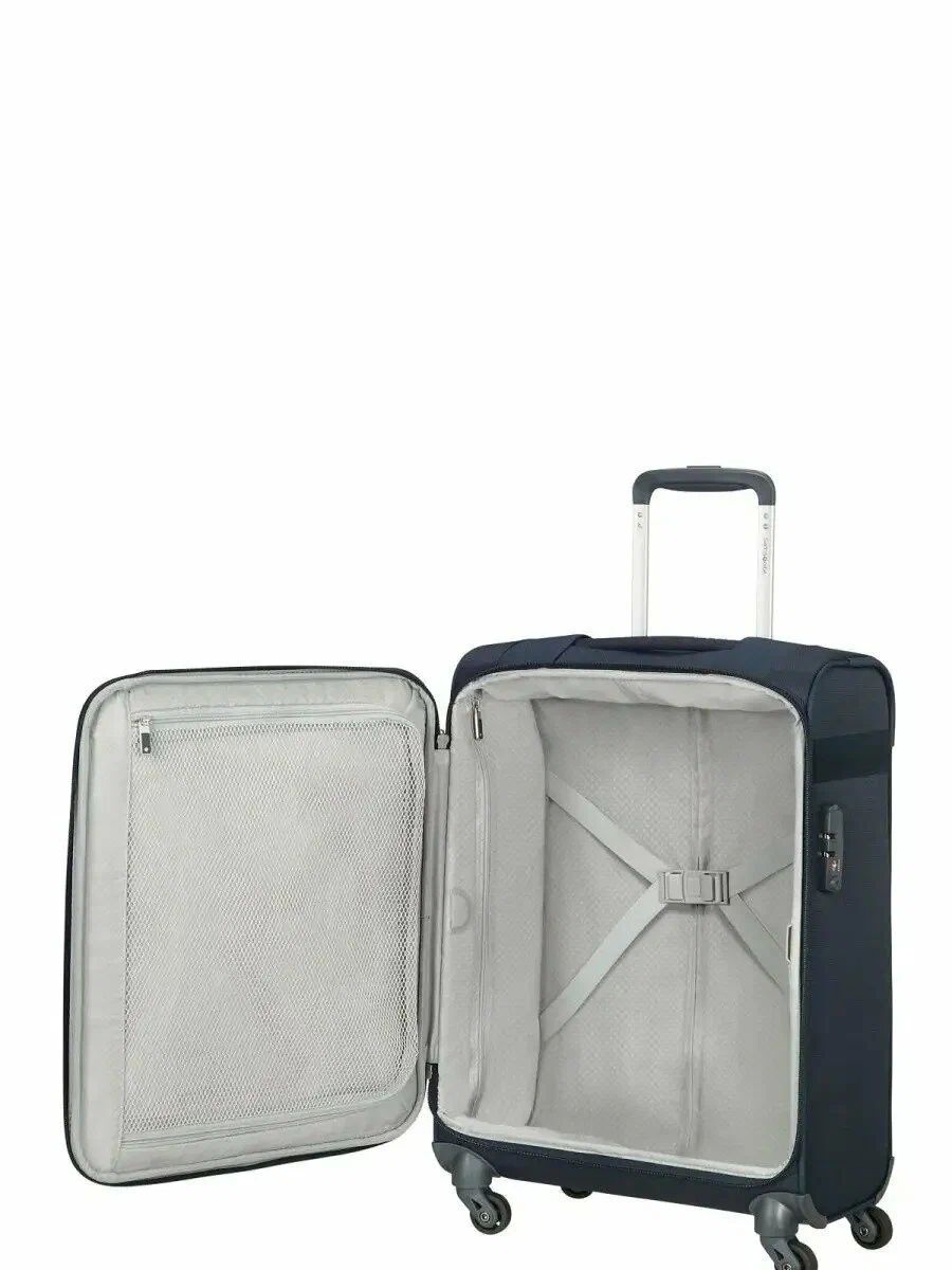 Чемодан Samsonite, текстиль, полиэстер, адресная бирка, 42 л, синий