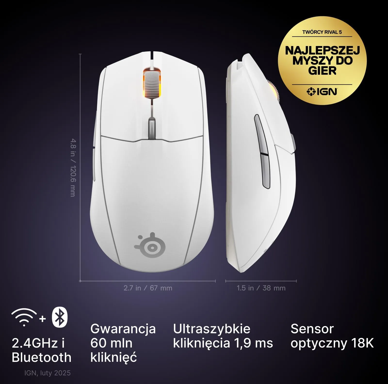 Беспроводная игровая мышь SteelSeries Rival 3 Gen 2, белая
