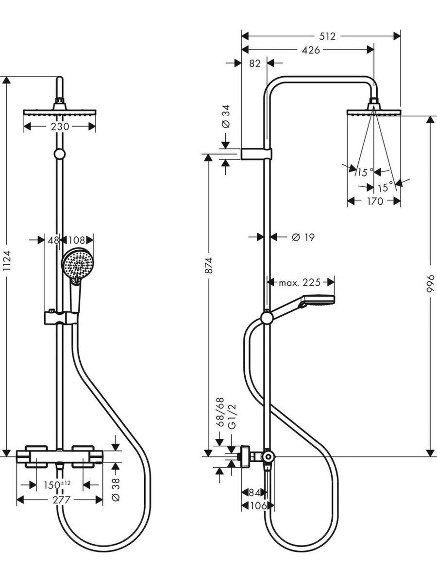 Душевая стойка Hansgrohe Vernis Shape 26286670 с термостатом, черный