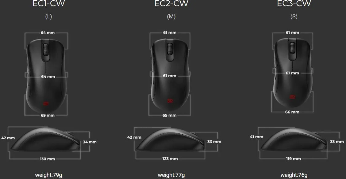 Беспроводная игровая мышь BenQ ZOWIE EC3-CW, оптическая, матовая чёрная, малый размер