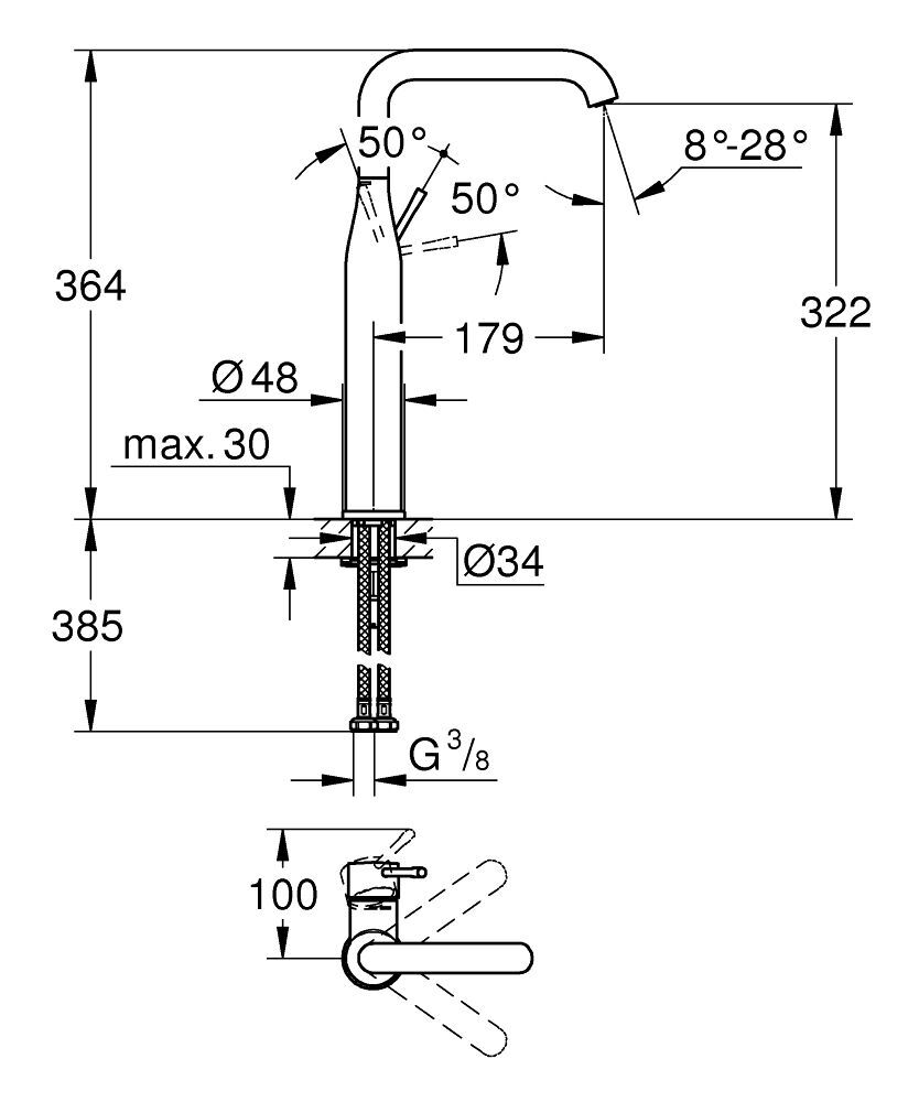 Смеситель для раковины (умывальника) Grohe Essence 32901AL1 темный графит матовый