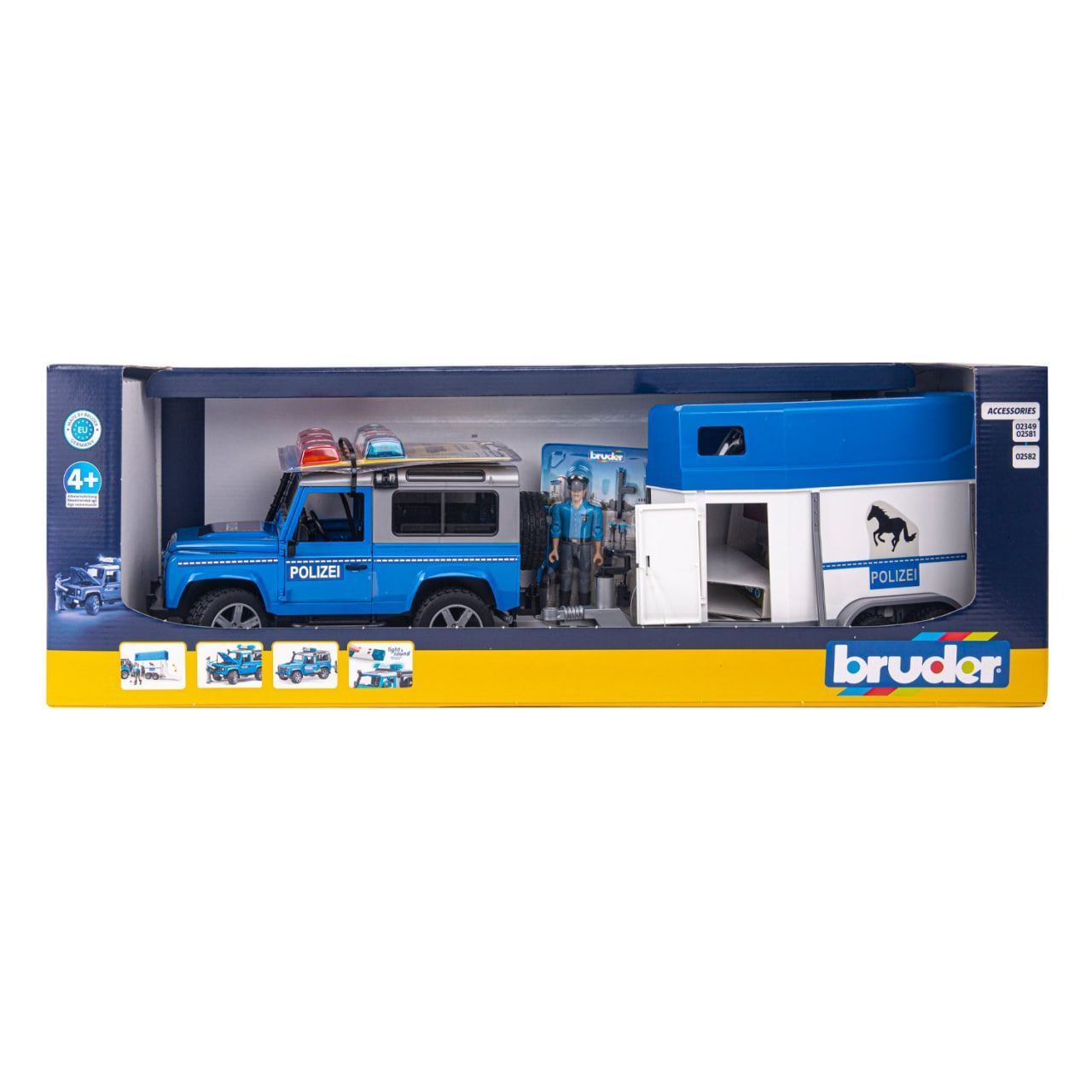 Bruder 02588 Land Rover Defender полицейская машина с прицепом и фигурками