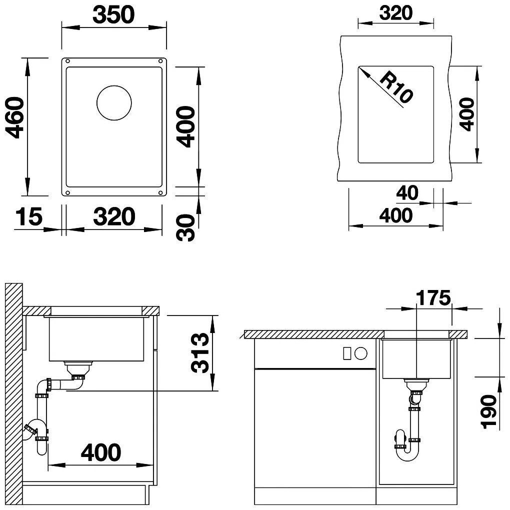 Врезная кухонная мойка 46 см, Blanco Subline 320-U Silgranit PuraDur, шампань