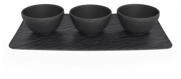 Villeroy & Boch Набор из 3 пиал с блюдом- подставкой Black/Gray Manufacture Rock Villeroy & Boch