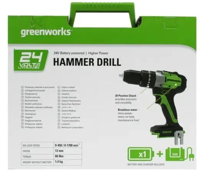 Аккумуляторная дрель Greenworks GR3704107UA с акб и зу
