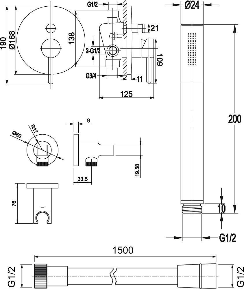 Душевой гарнитур Omnires Y SYS Y18 BL,