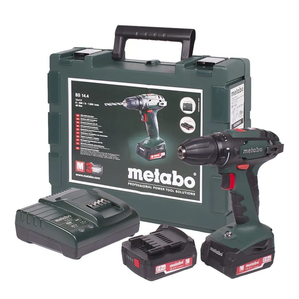 Дрель-шуруповёрт аккумуляторная Metabo BS 14.4 Li 602206530 в кейсе с 2 аккумуляторами 14.4 V/2.0 Ah и ЗУ