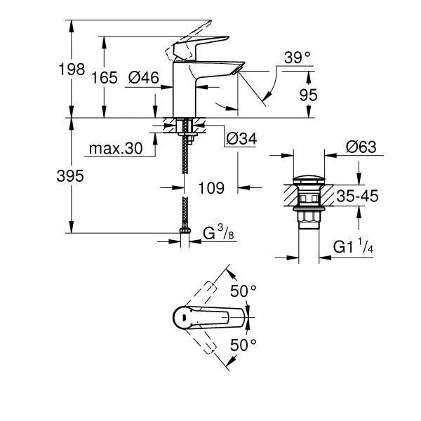Смеситель для раковины (умывальника) Grohe 23550002 хром