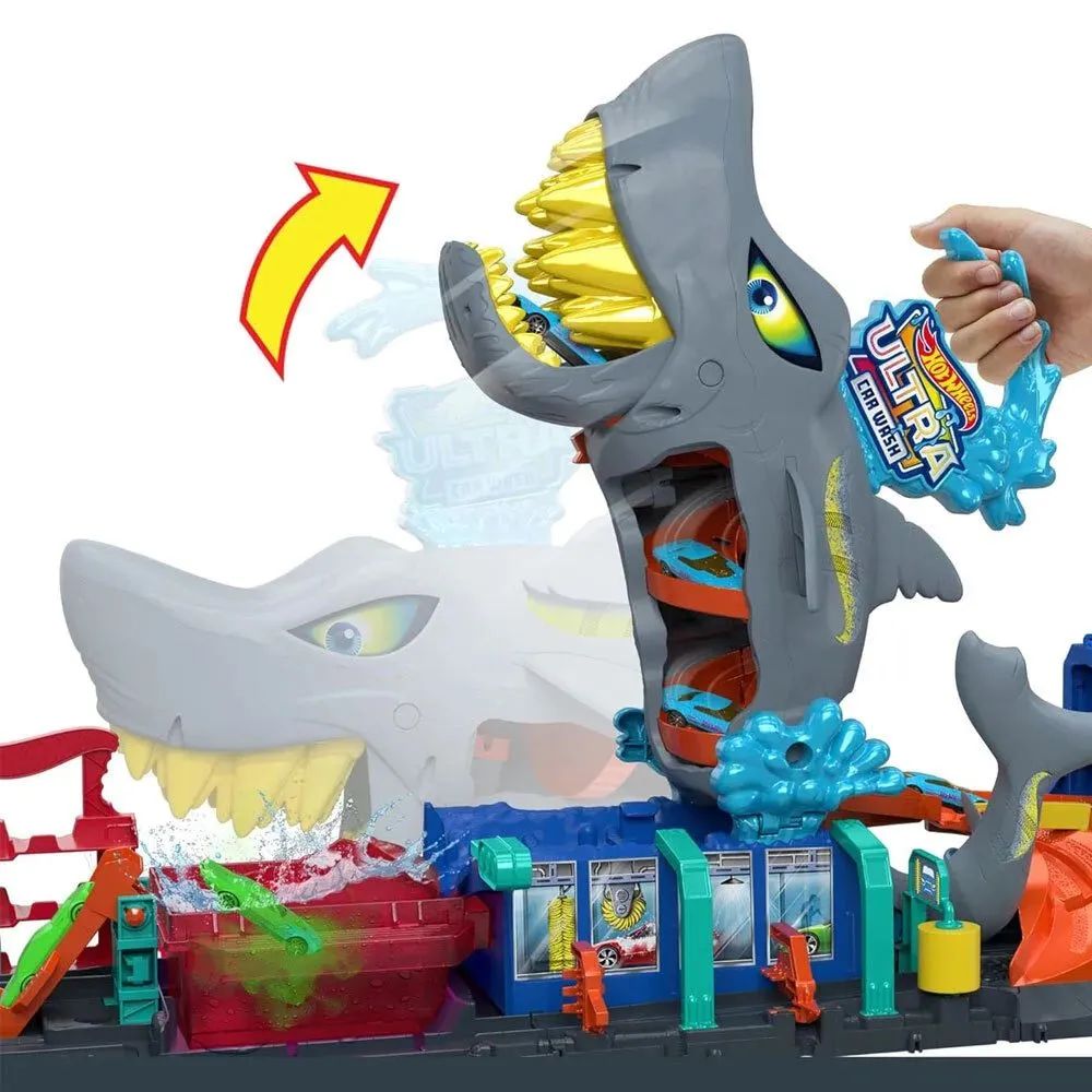 Игровой набор Hot Wheels автомойка с игрушечной машинкой Color Reveal в масштабе 1: 64 City Ultra Shark HTN82